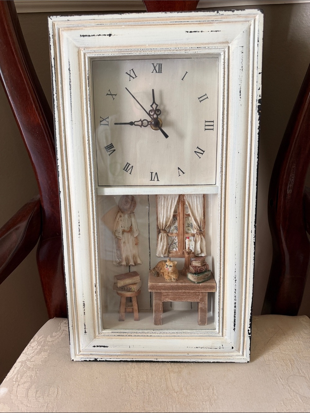 Shadowbox clock featuring a cat scene, rustic, farmhouse, shabby chic